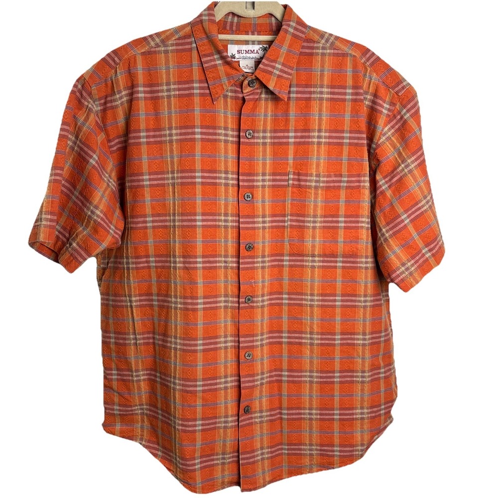 SUMMA Men Short Sleeved Shirt Plaid Check Pattern XL‎ Tropical Rust